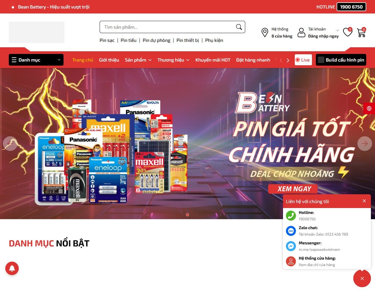 Mẫu website Bean Battery – Pin và thiết bị điện - Giao diện ngành Công nghệ