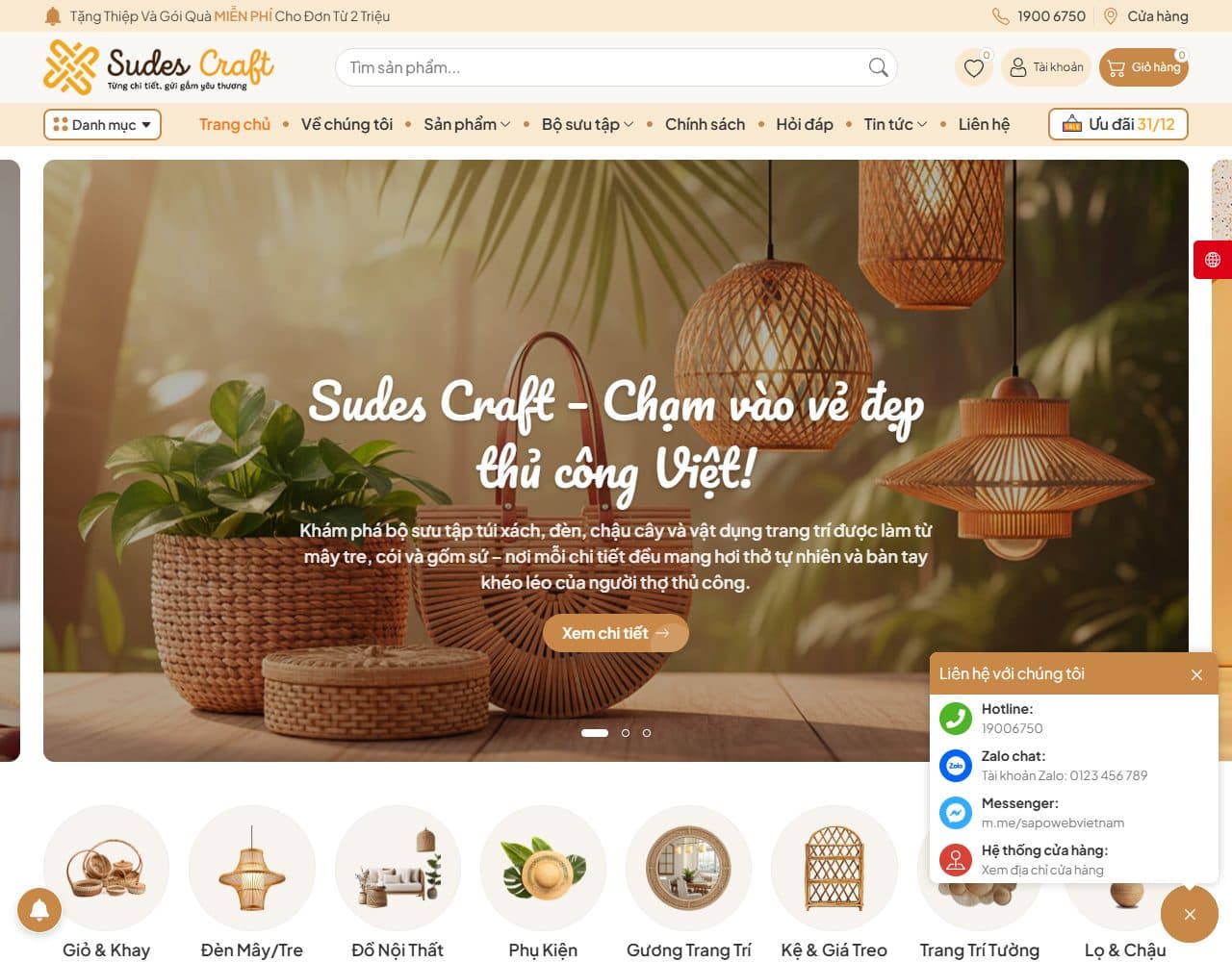 Mẫu website Sudes Craft – Thủ công mỹ nghệ - Giao diện ngành Quà tặng