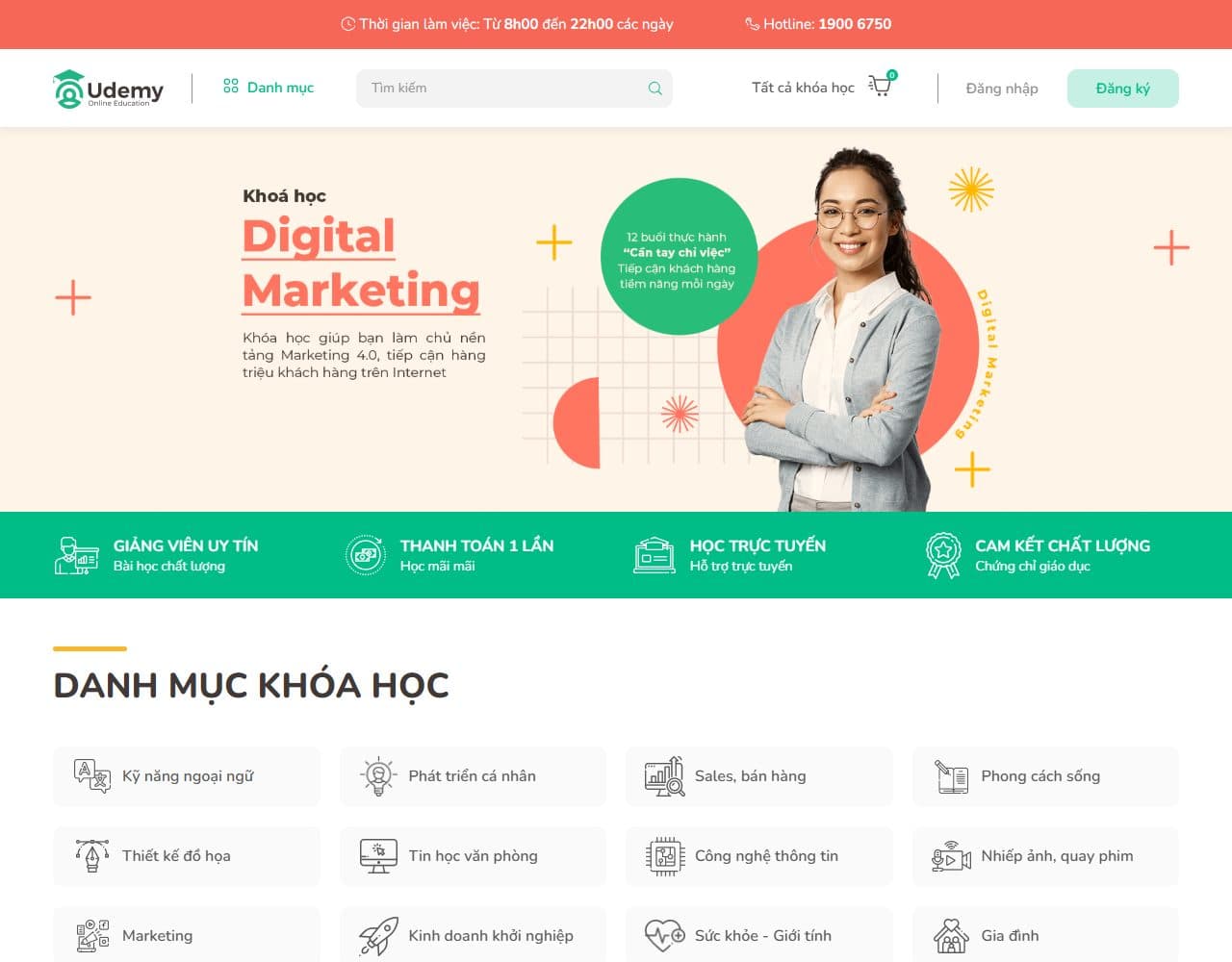 Mẫu website Udemy – Khóa học trực tuyến - Giao diện ngành Giáo dục