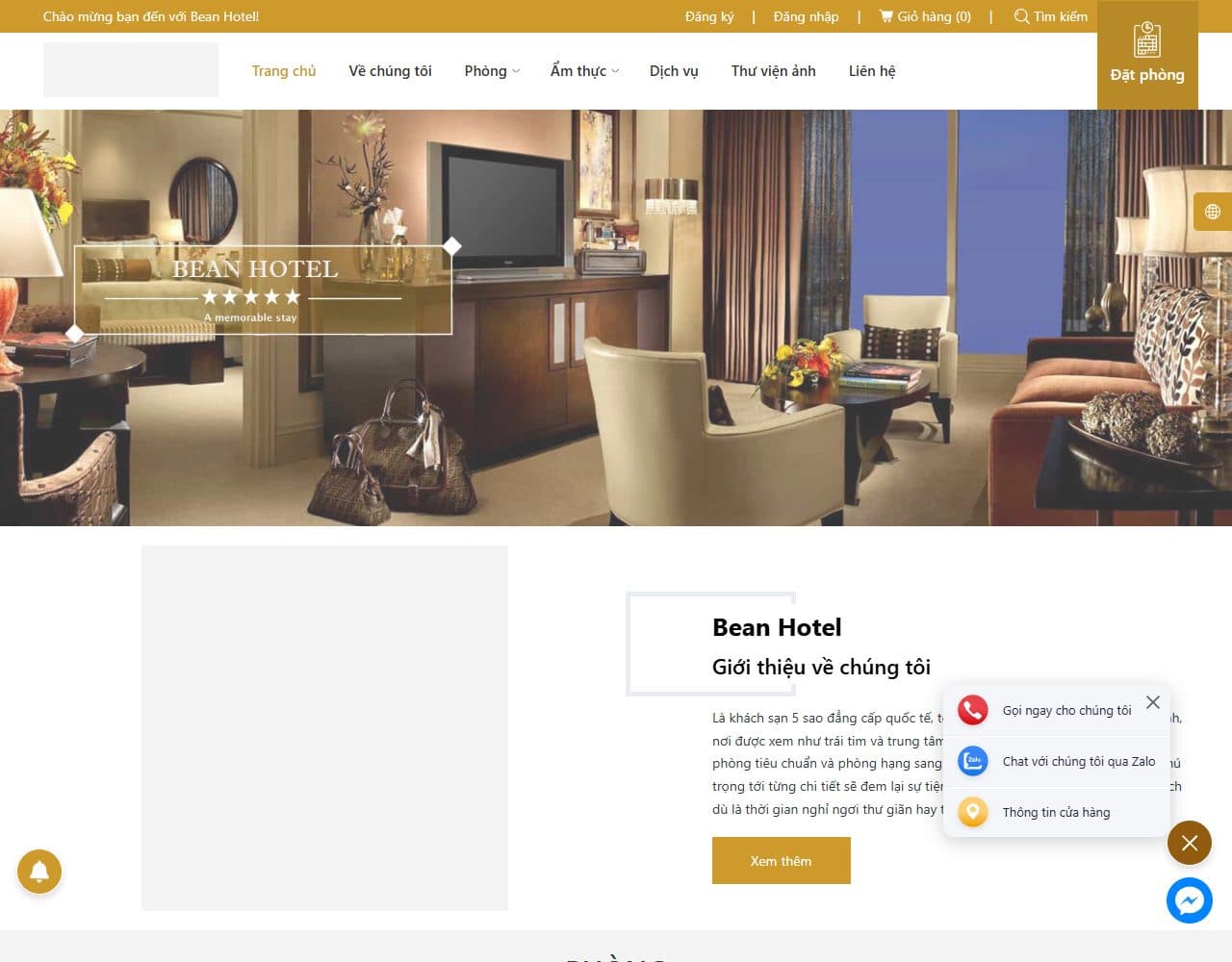 Mẫu website Bean Hotel – Khách sạn - Giao diện ngành Khách sạn