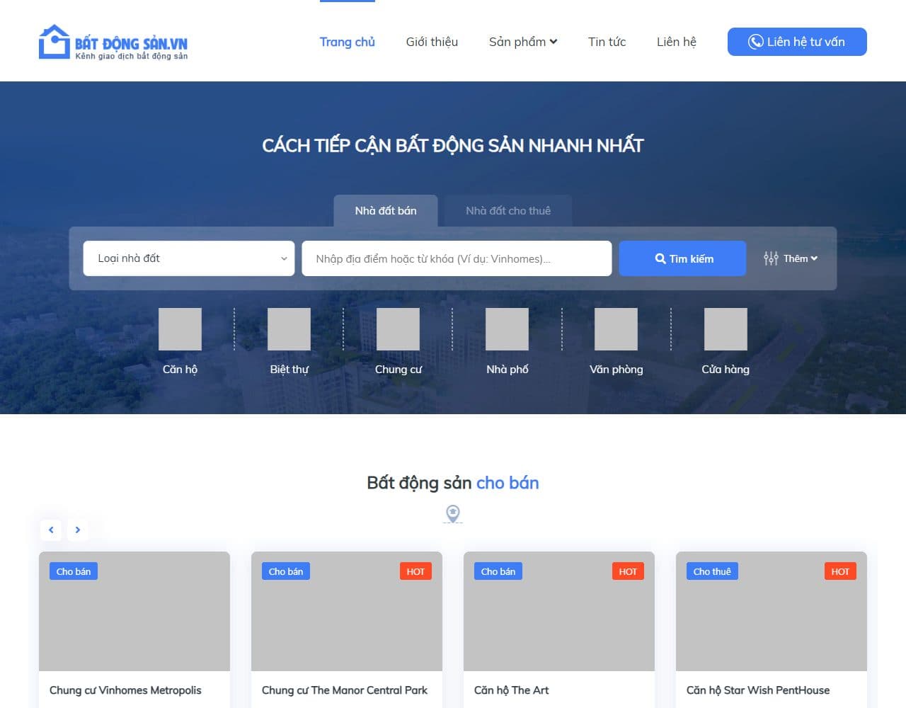 Mẫu website Bất động sản – Nhà đất và dự án - Giao diện ngành Bất động sản