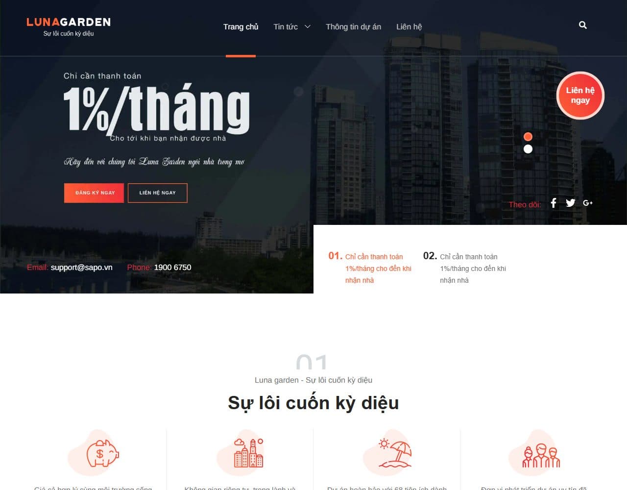 Mẫu website Luna Garden – Bất động sản nghỉ dưỡng - Giao diện ngành Bất động sản