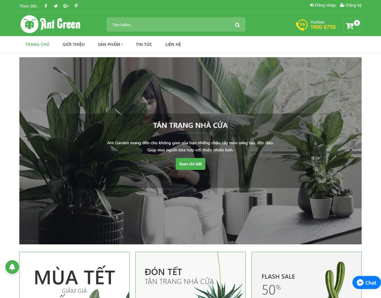 Mẫu website Ant Green – Cây xanh trang trí - Giao diện ngành Cây cảnh