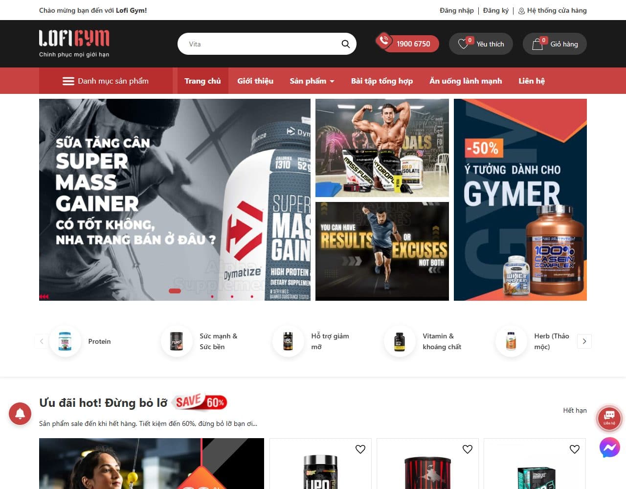 Mẫu website Lofi Gym – Dinh dưỡng và phụ kiện thể thao - Giao diện ngành Sức khỏe & Thể thao