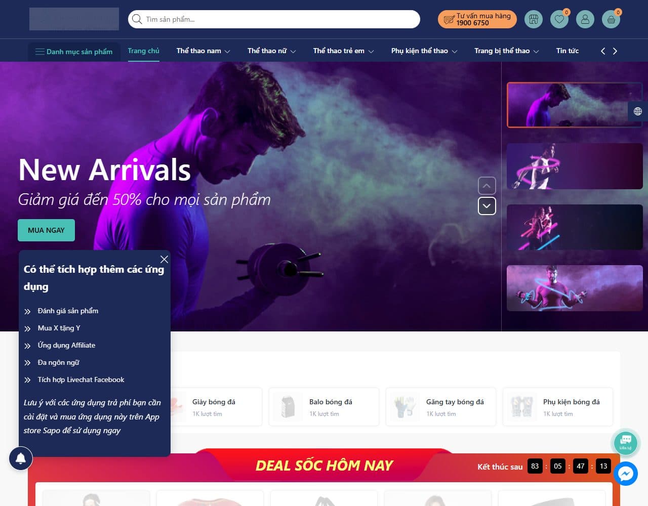 Mẫu website Bean Sport – Đồ thể thao - Giao diện ngành Sức khỏe & Thể thao
