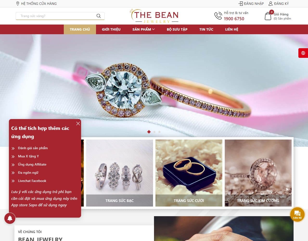 Mẫu website Bean Jewelry – Vàng bạc trang sức - Giao diện ngành Trang sức