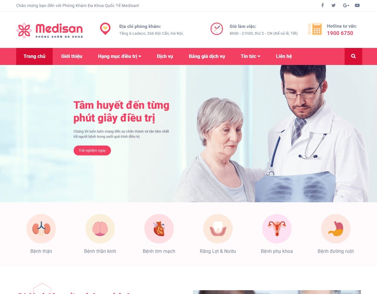 Mẫu website Medisan – Phòng khám đa khoa - Giao diện ngành Y tế