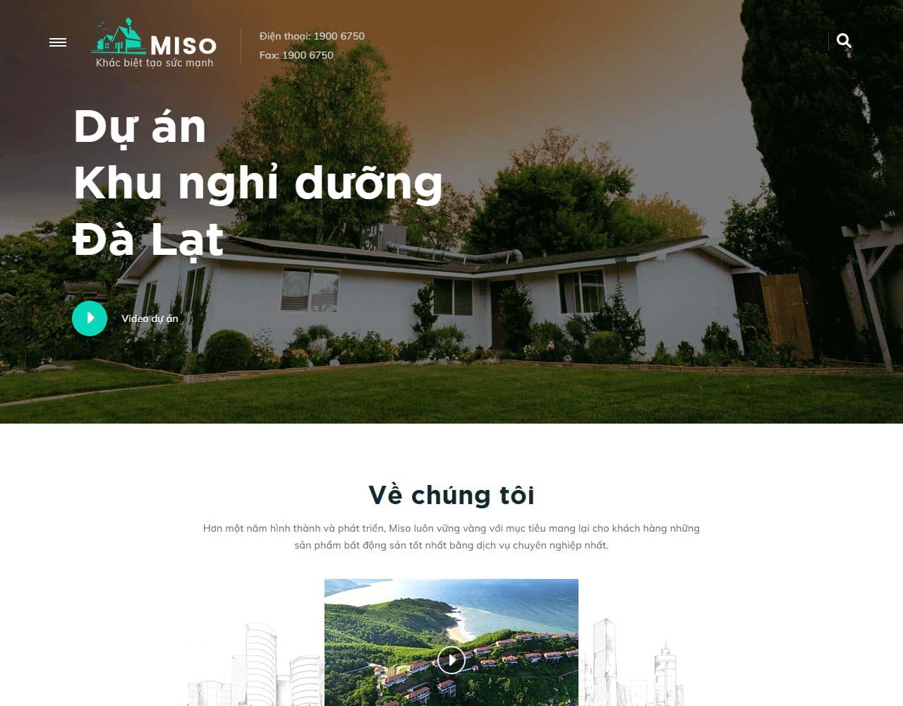 Mẫu website Miso – Dự án bất động sản nghỉ dưỡng - Giao diện ngành Bất động sản