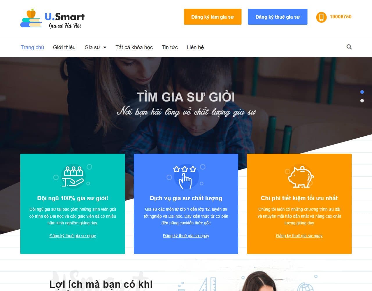 Mẫu website USmart – Trung tâm gia sư - Giao diện ngành Giáo dục