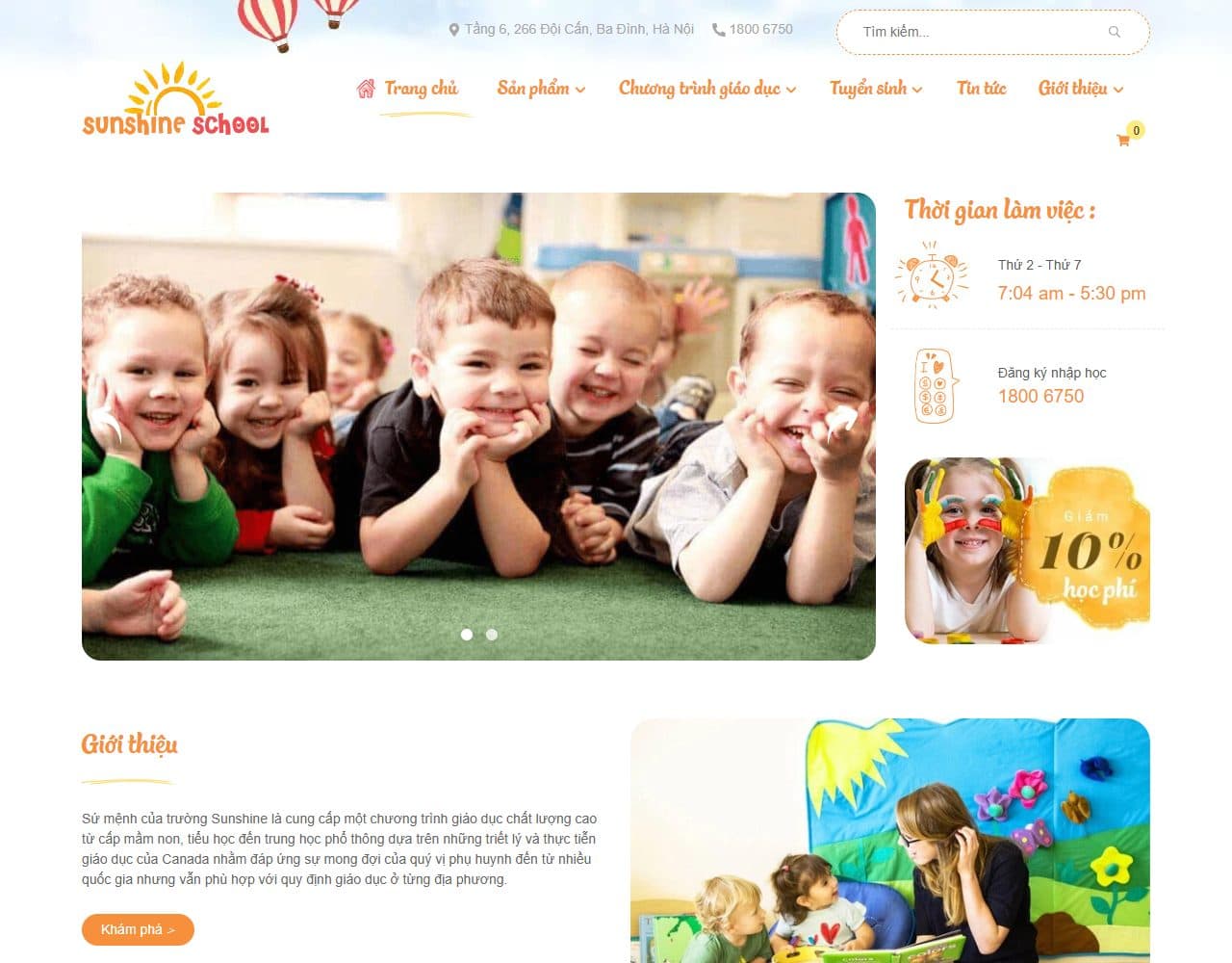 Mẫu website Sunshine School – Trường mầm non - Giao diện ngành Giáo dục