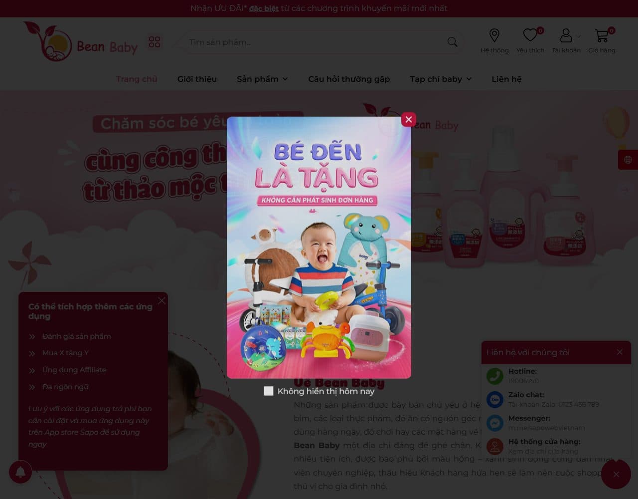 Mẫu website Bean Baby – Cửa hàng mẹ và bé - Giao diện ngành Mẹ & Bé