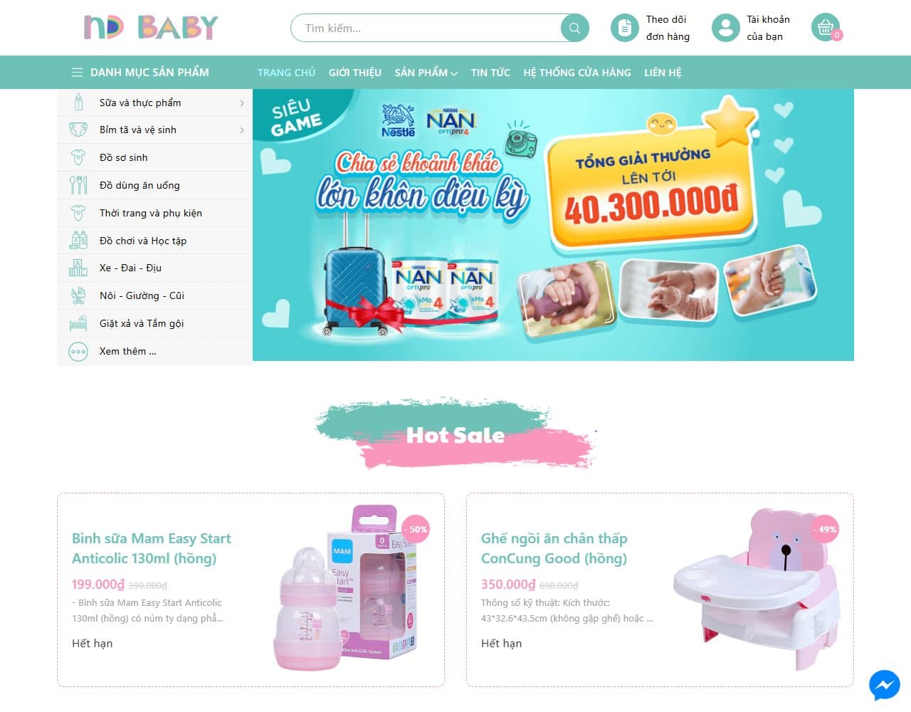 Mẫu website ND Baby – Siêu thị cho bé - Giao diện ngành Mẹ & Bé