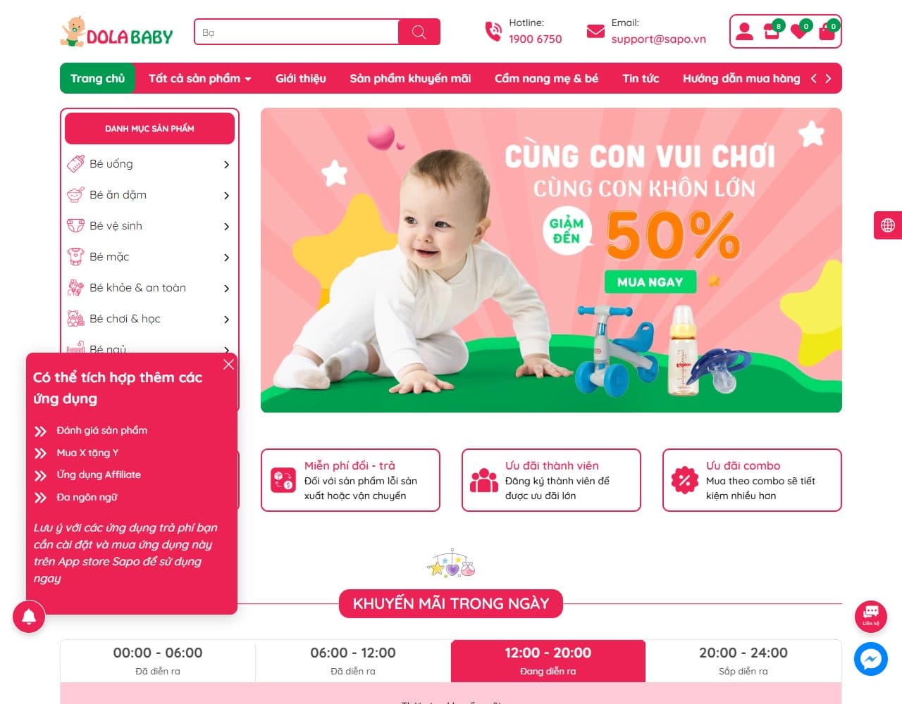 Mẫu website Dola Baby – Đồ dùng và thời trang cho bé - Giao diện ngành Mẹ & Bé