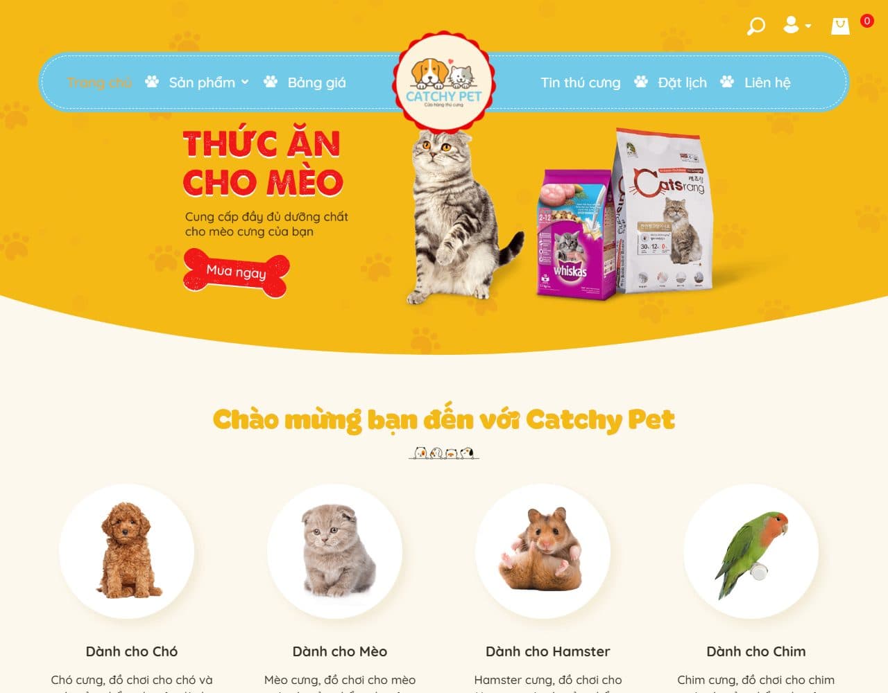 Mẫu website Catchy Pet – Chăm sóc thú cưng - Giao diện ngành Thú cưng