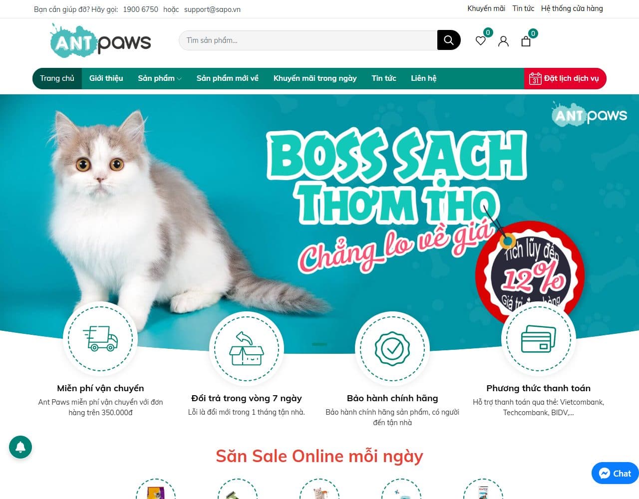 Mẫu website Ant Paws – Cửa hàng thú cưng - Giao diện ngành Thú cưng