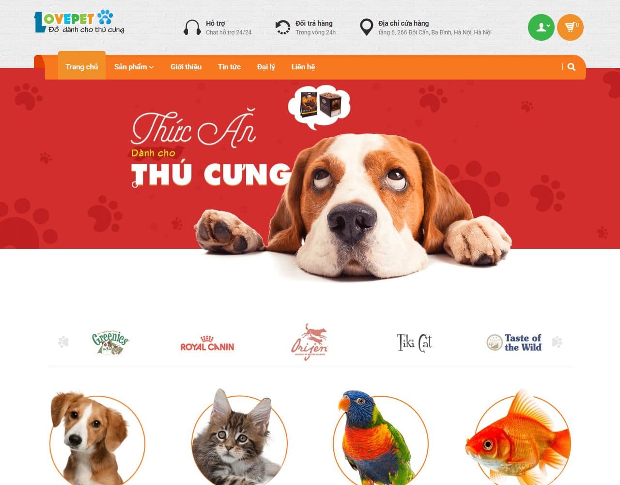 Mẫu website Love Pet – Đồ dùng thú cưng - Giao diện ngành Thú cưng