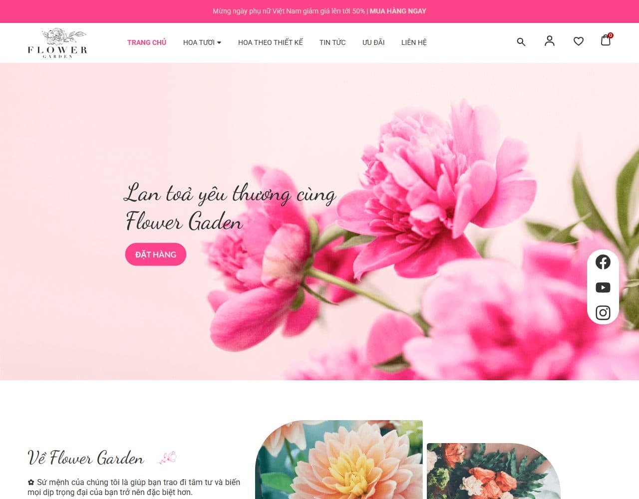 Mẫu website Flower Garden – Hoa tươi - Giao diện ngành Hoa tươi, Quà tặng