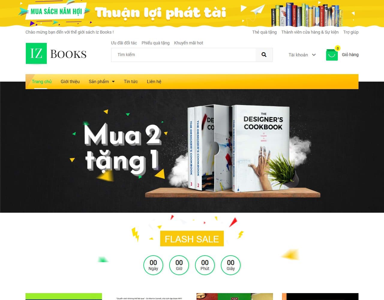 Mẫu website IZ Books – Sách trực tuyến - Giao diện ngành Sách & Văn phòng phẩm