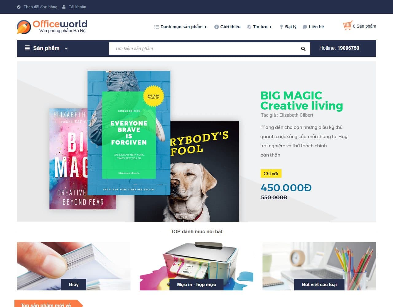 Mẫu website Office World – Văn phòng phẩm - Giao diện ngành Sách & Văn phòng phẩm