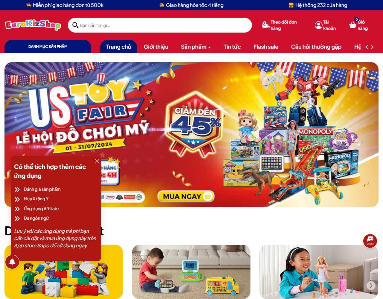 Mẫu website Euro Kids Shop – Đồ chơi trẻ em - Giao diện ngành Mẹ & Bé