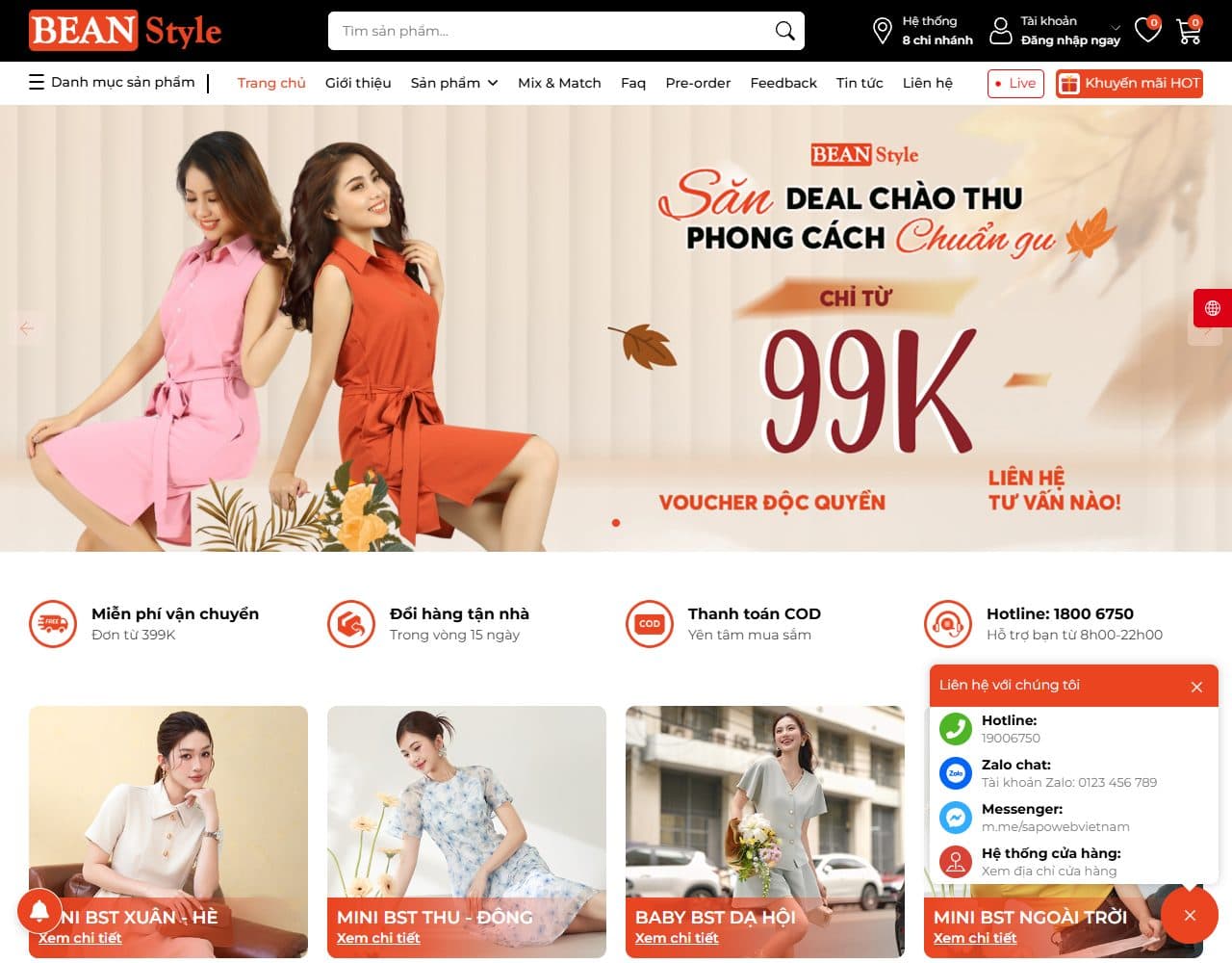 Mẫu website Bean Style – Cửa hàng thời trang - Giao diện ngành Thời trang