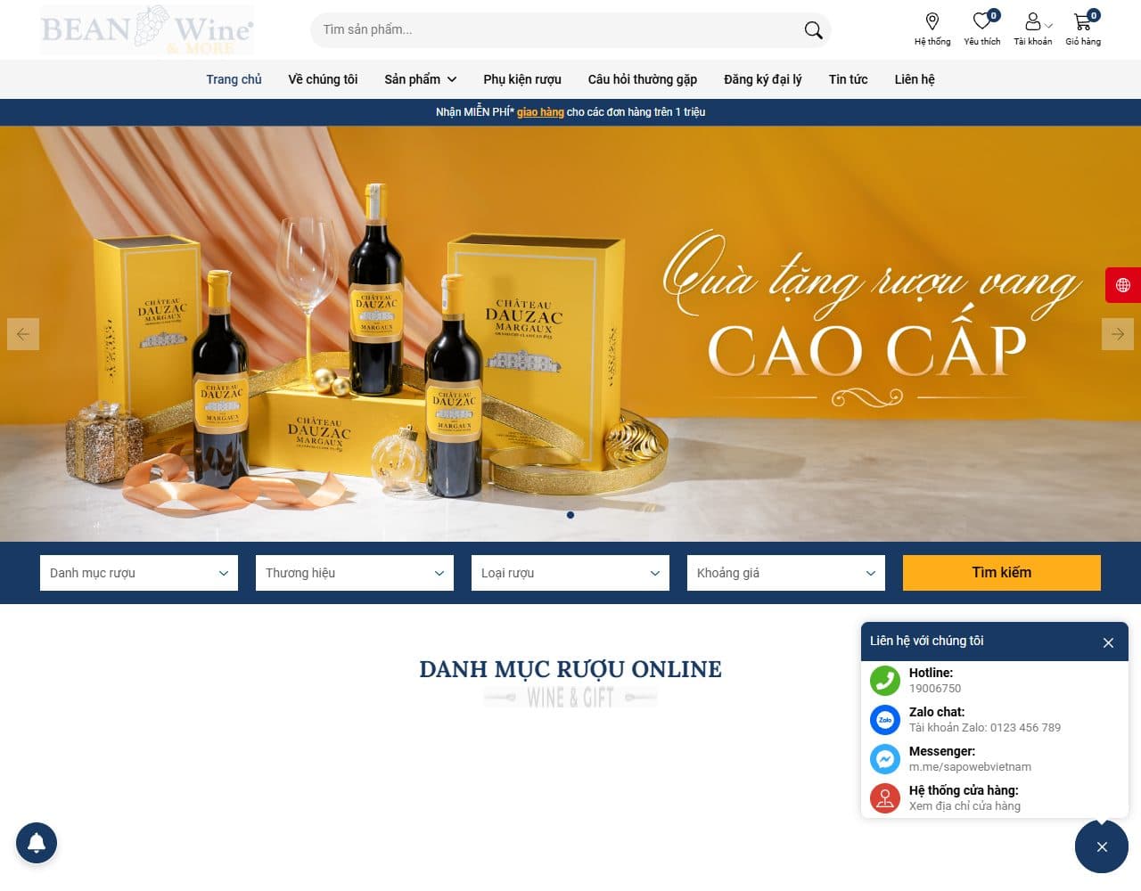 Mẫu website Bean Wine – Rượu và quà biếu - Giao diện ngành Quà tặng