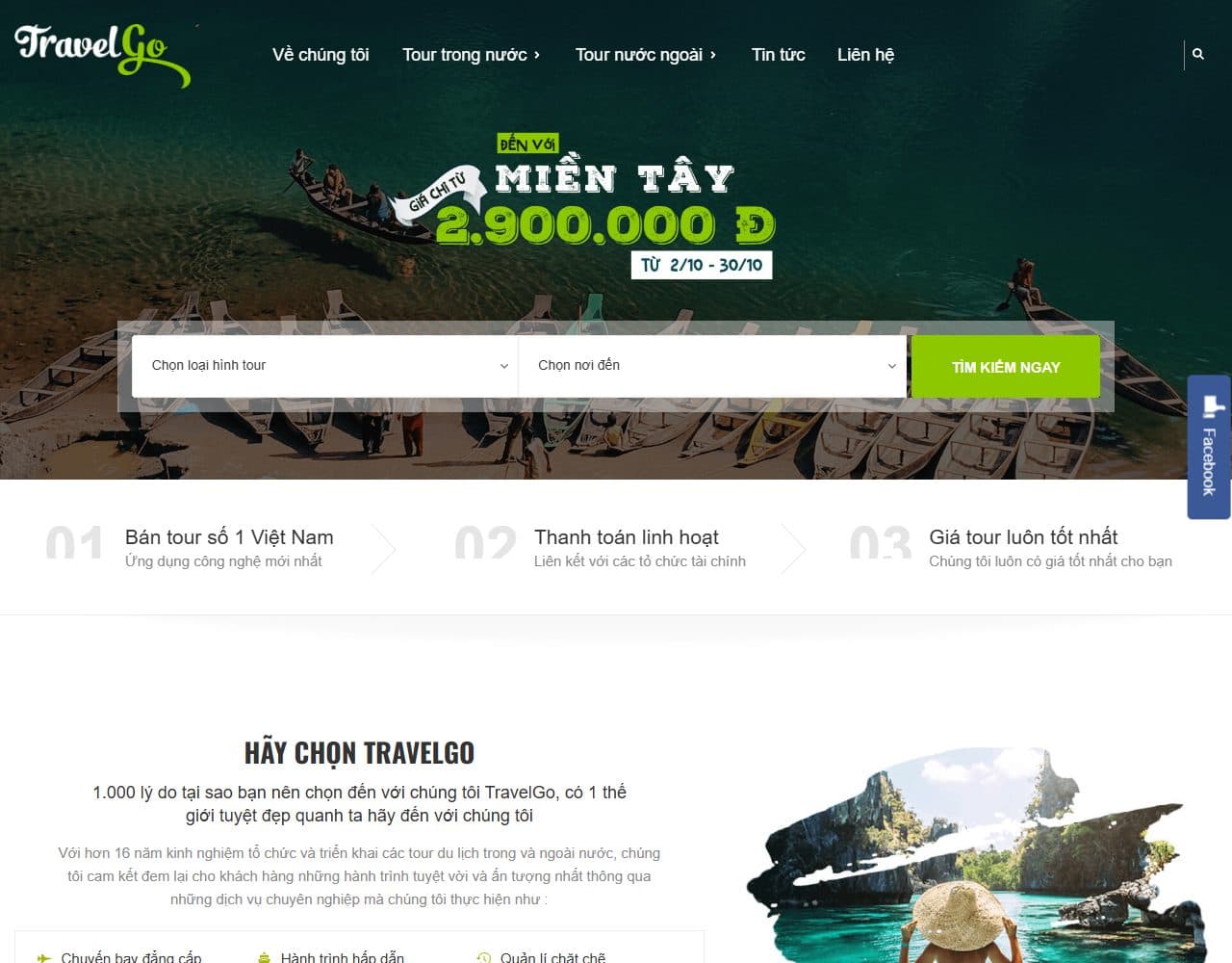 Mẫu website Travel Go – Tour và kỳ nghỉ - Giao diện ngành Du lịch