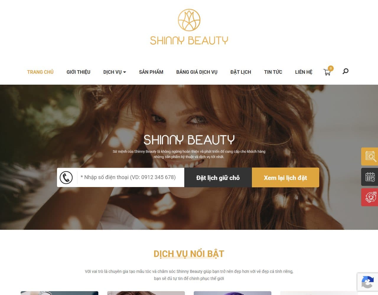 Mẫu website Shinny Beauty – Salon tóc - Giao diện ngành Spa & Làm đẹp