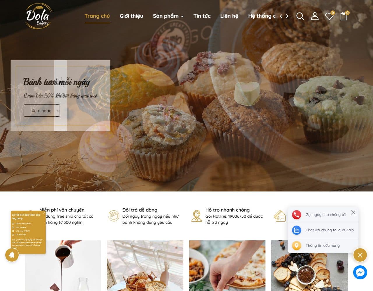 Mẫu website Dola Bakery – Tiệm bánh - Giao diện ngành Nhà hàng