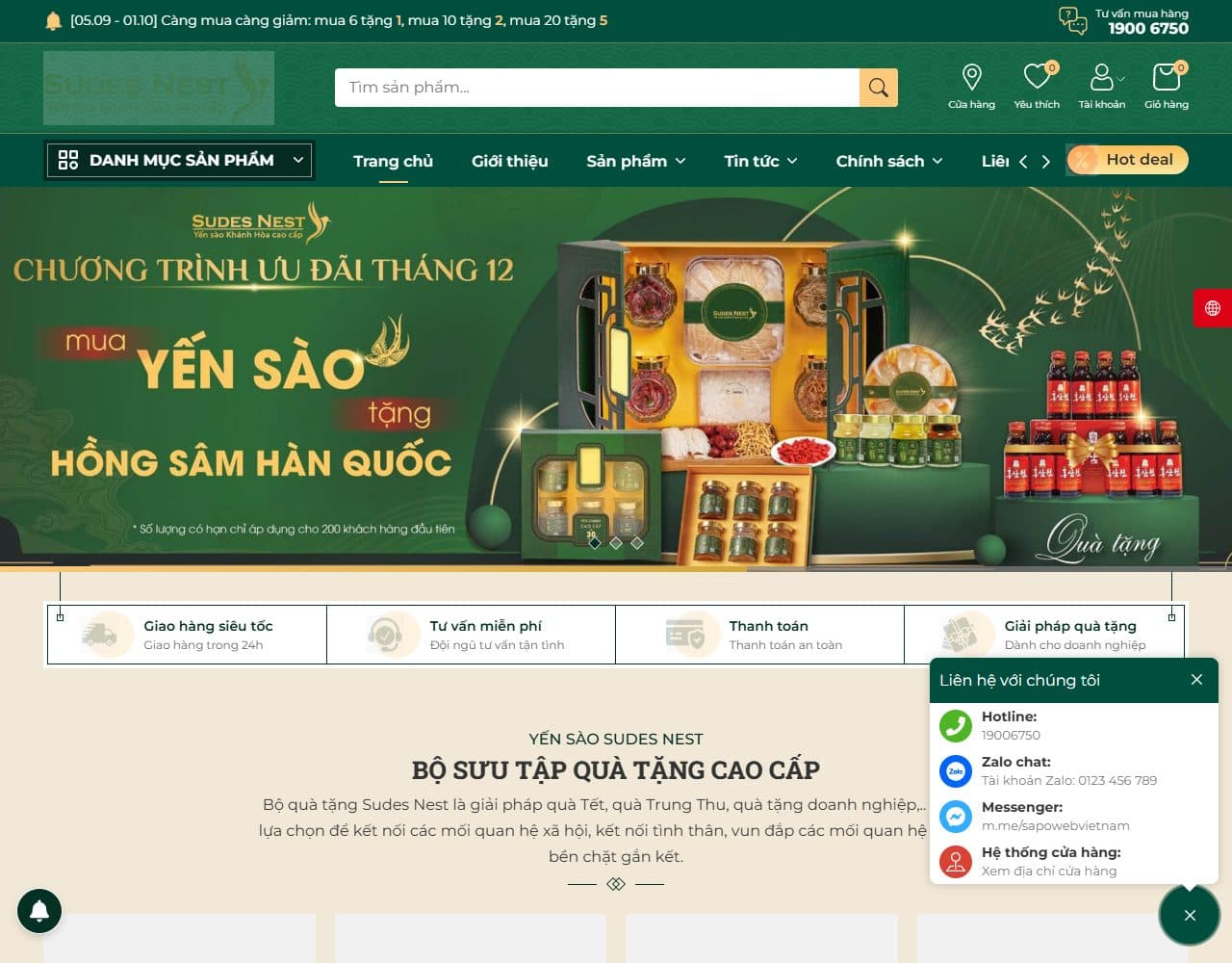Mẫu website Sudes Nest – Yến sào - Giao diện ngành Thực phẩm sạch