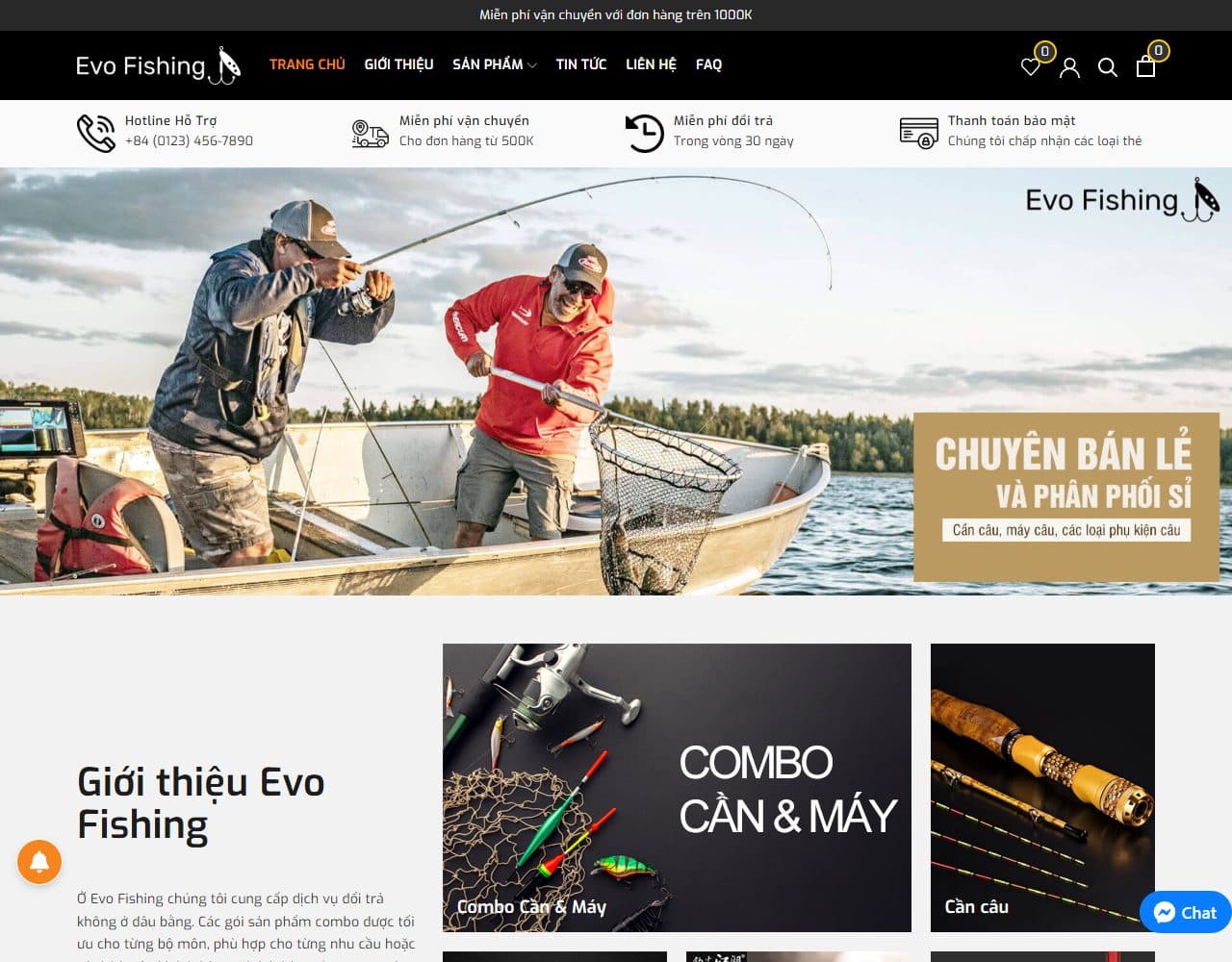 Mẫu website Evo Fishing – Dụng cụ câu cá - Giao diện ngành Sức khỏe & Thể thao