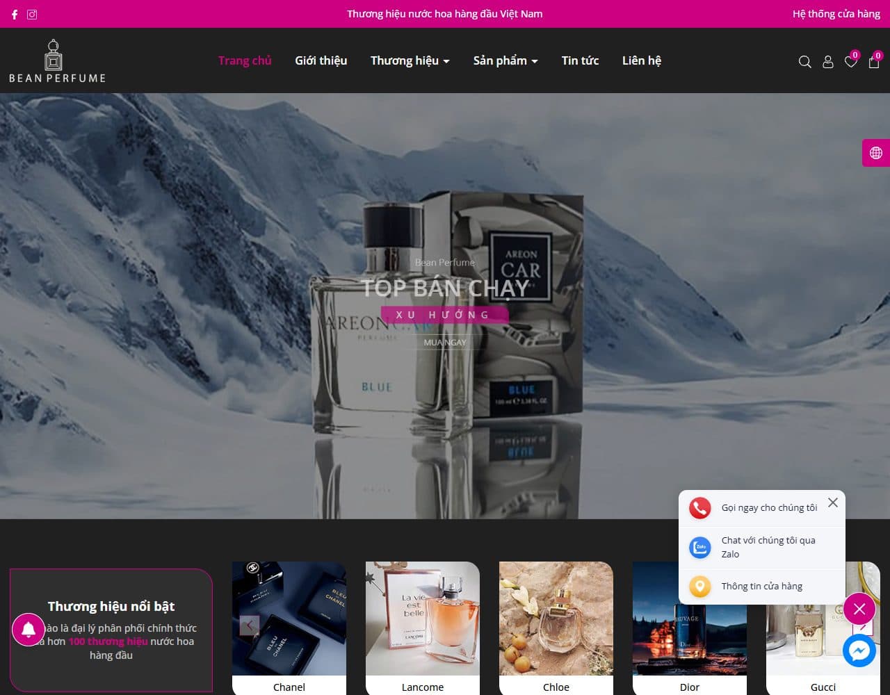 Mẫu website Bean Perfume – Nước hoa - Giao diện ngành Mỹ phẩm