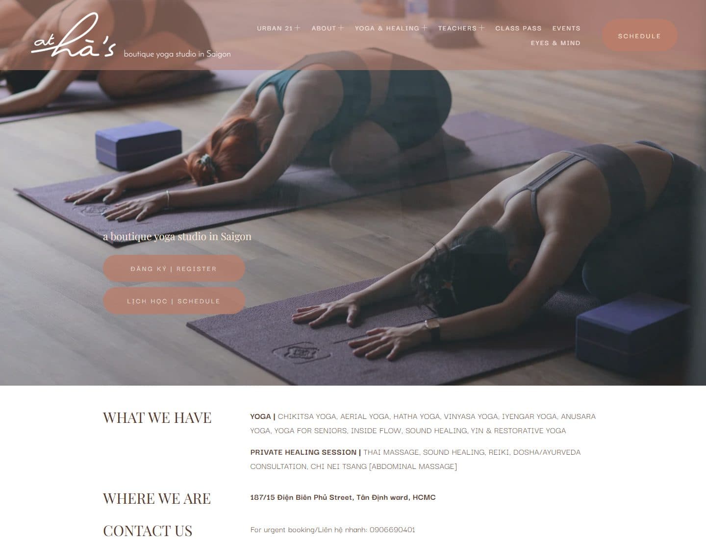 Mẫu website At Ha’s – Studio yoga - Giao diện ngành Sức khỏe & Thể thao