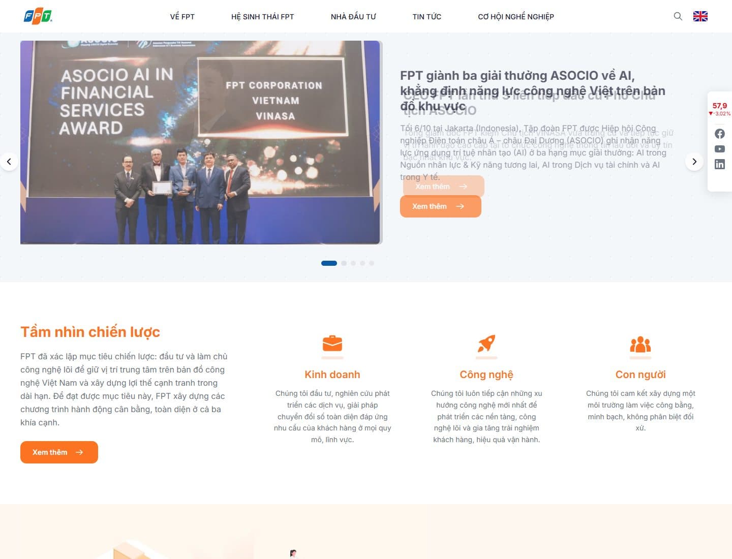 Mẫu website FPT – Công nghệ và chuyển đổi số - Giao diện ngành Công ty, Công nghệ