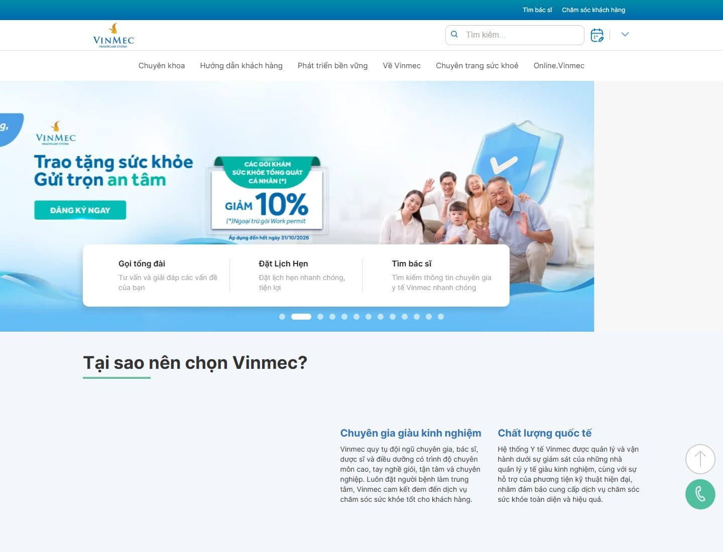 Mẫu website Vinmec – Bệnh viện quốc tế - Giao diện ngành Y tế