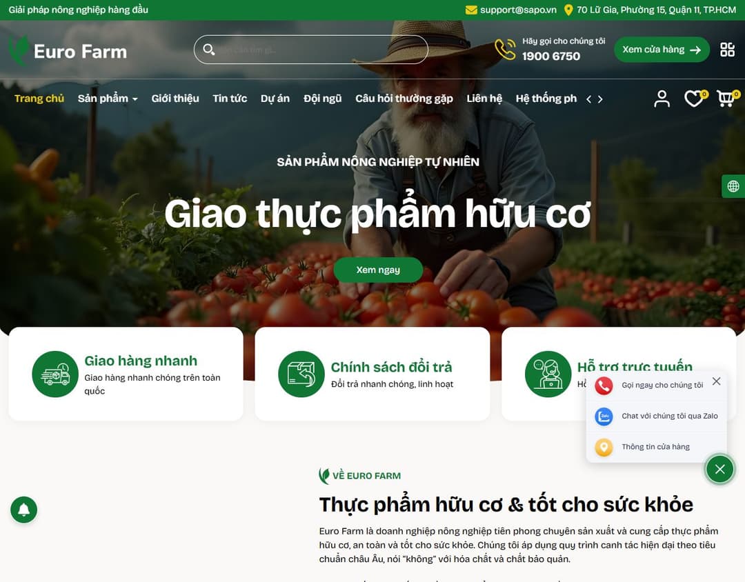 Mẫu website Euro Farm – Nông sản hữu cơ - Xem giao diện thực tế