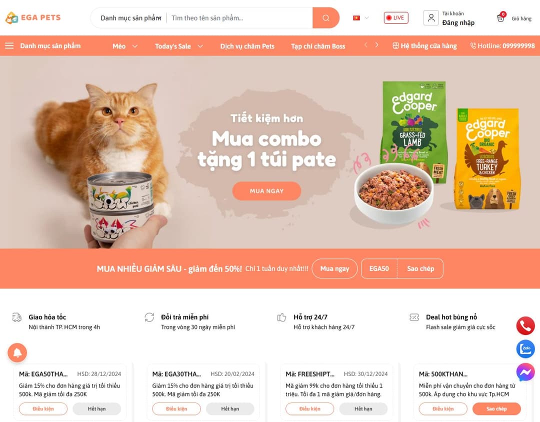 Mẫu website EGA Pets – Phụ kiện thú cưng - Xem giao diện thực tế
